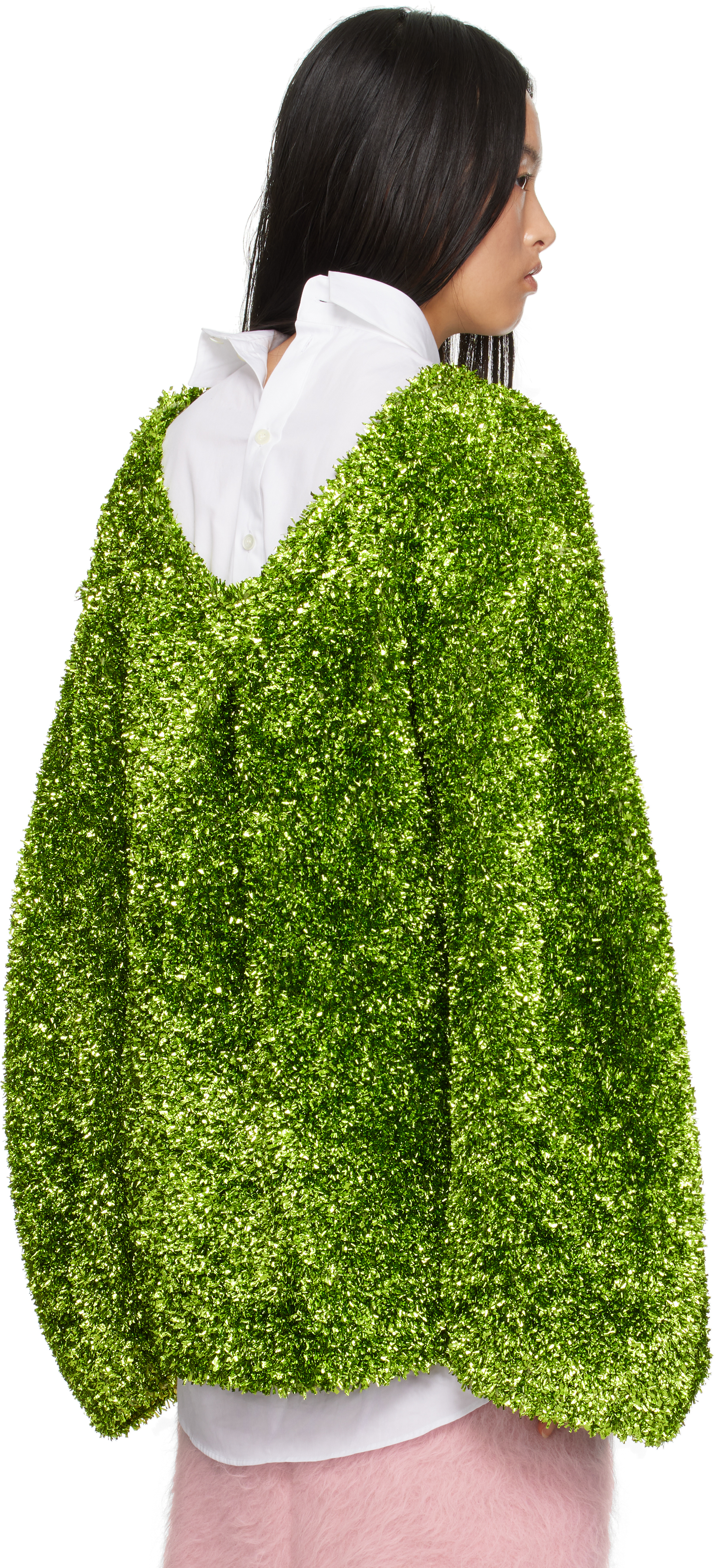 DRIES VAN NOTEN GREEN TINSEL SWEATER 