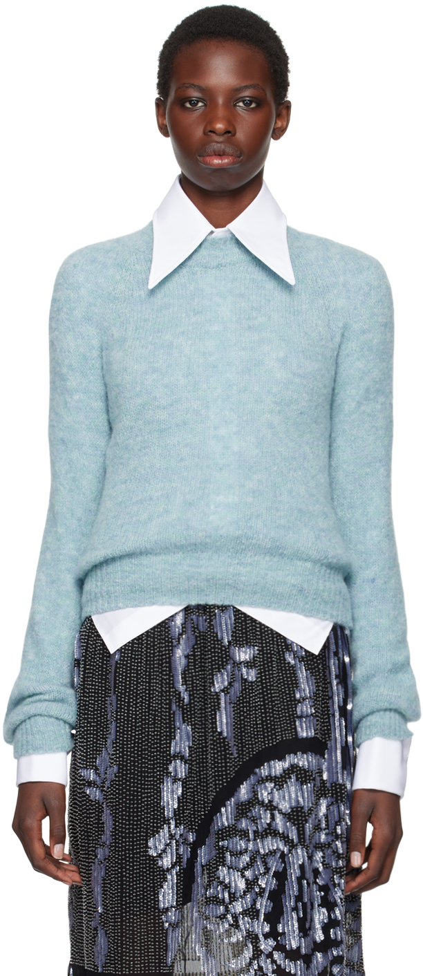 Dries Van Noten Blue Alpaca Wool Sweater In 514 Light Blue