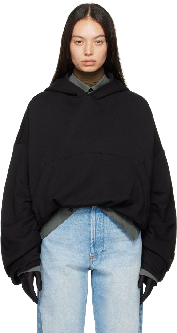 Shop Dries Van Noten Black Draped Hoodie In 900 Black