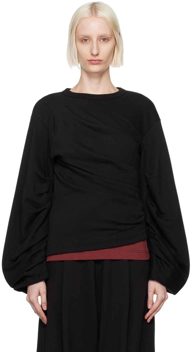 Dries Van Noten Black Pleated Sweatshirt In 900 Black