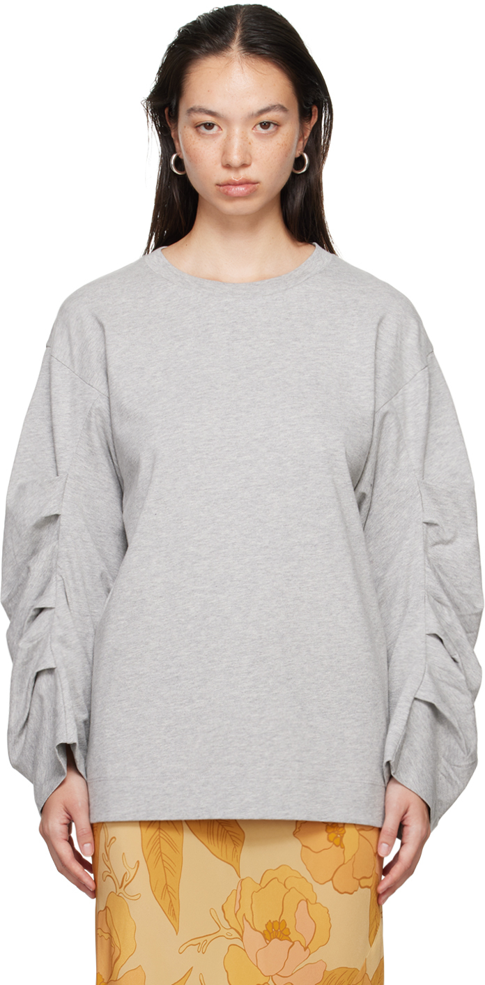 Shop Dries Van Noten Gray Pleated Sleeves T-shirt In 813 Grey Melange