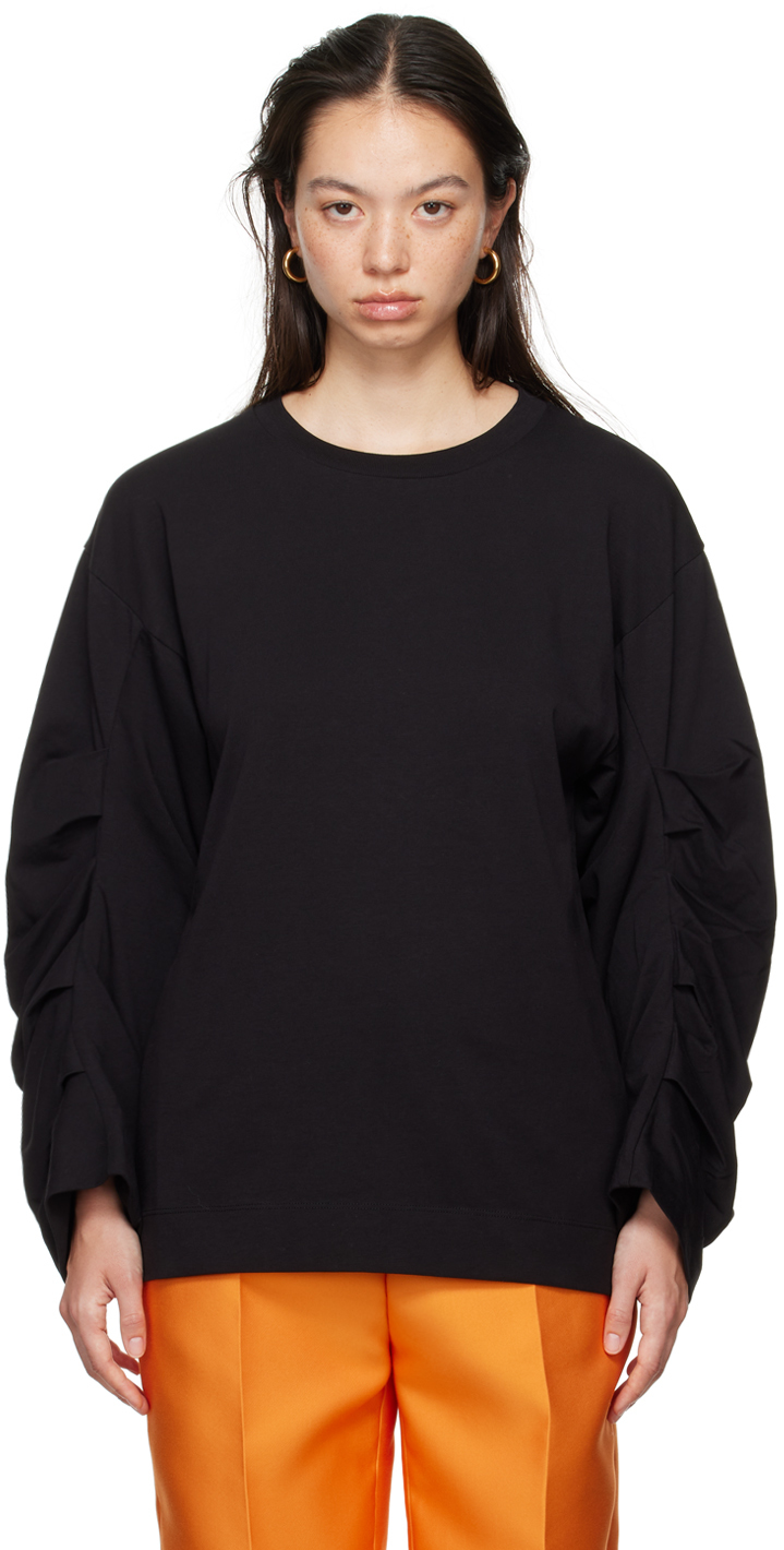 Shop Dries Van Noten Black Pleated Sleeves T-shirt In 900 Black