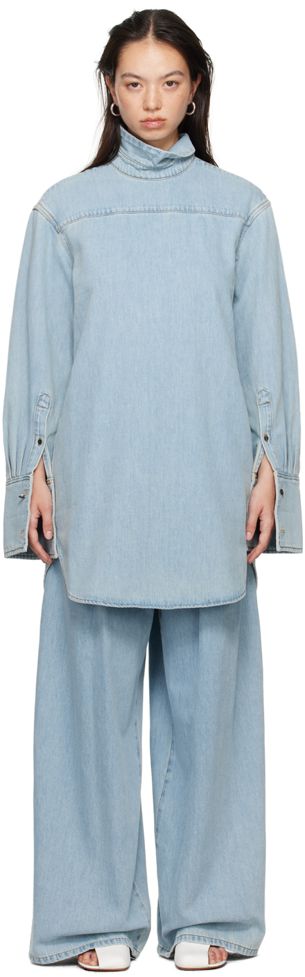 Blue Half-Button Denim Shirt