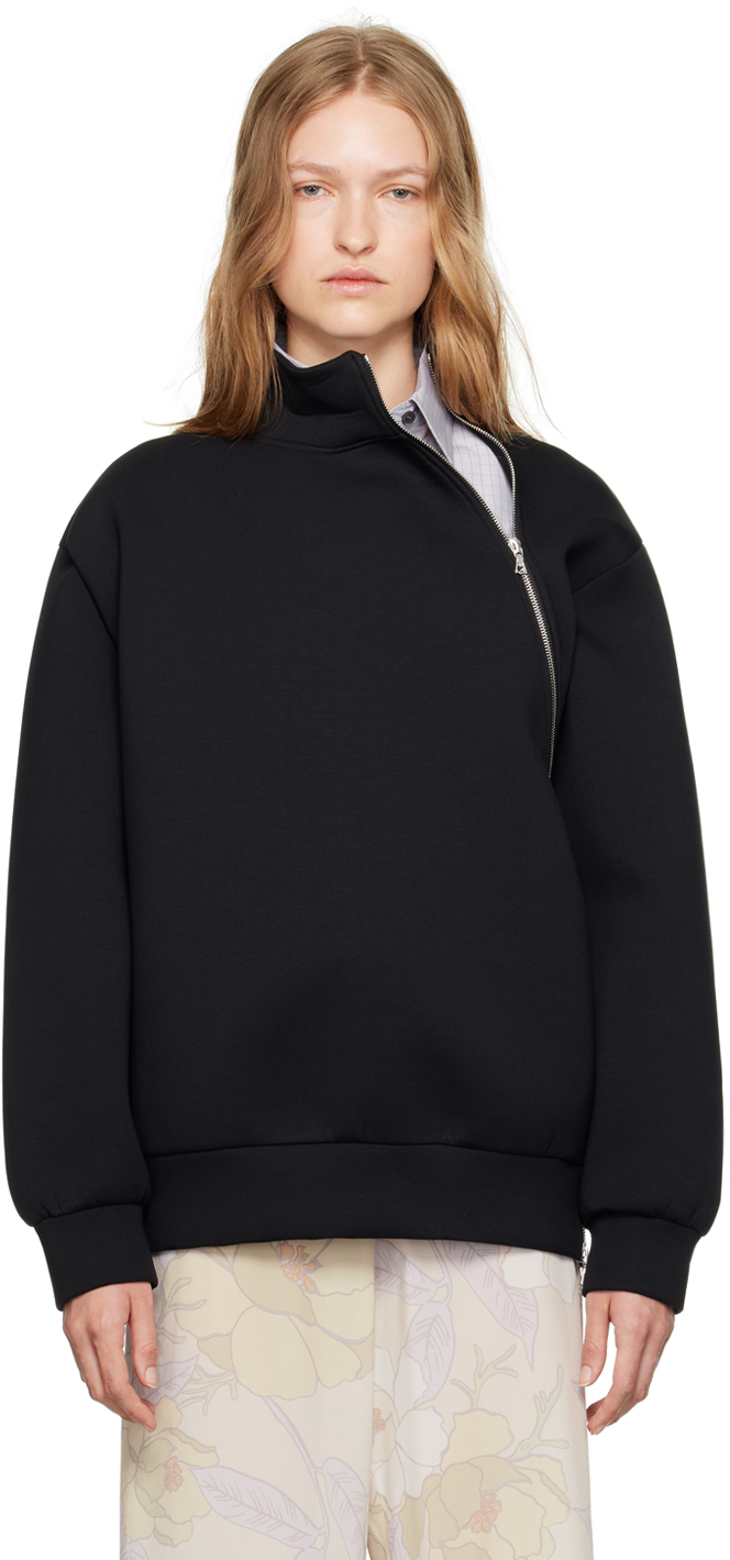 Shop Dries Van Noten Black Asymmetric Zip Sweatshirt In 900 Black