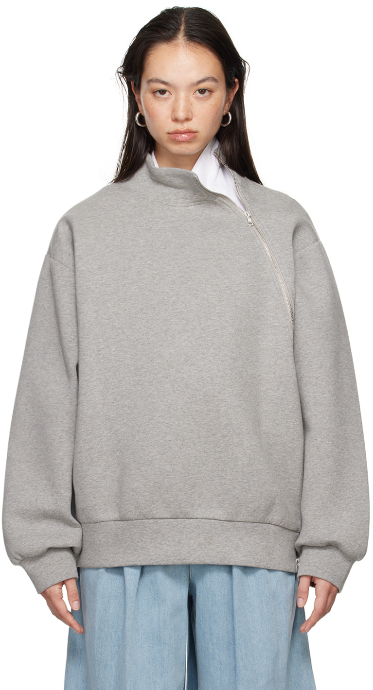 Shop Dries Van Noten Gray Zipped Sweatshirt In 813 Grey Melange