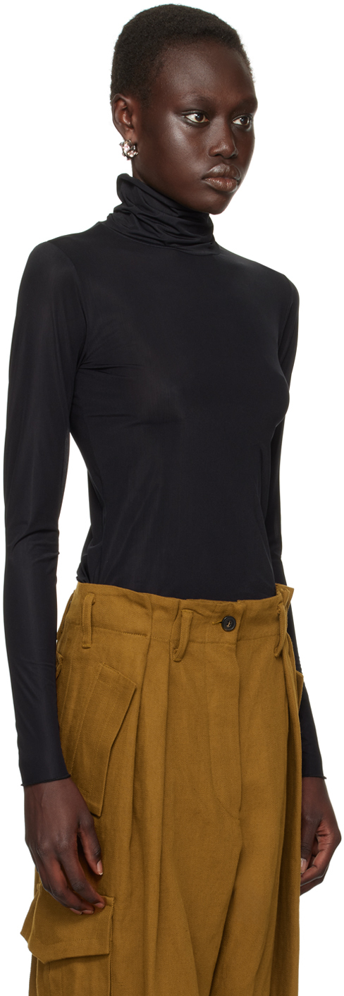 Dries Van Noten Black Sheer Turtleneck In 900 Black