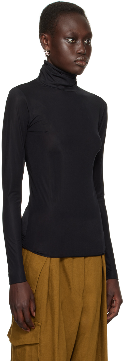 Dries Van Noten Black Sheer Turtleneck In 900 Black