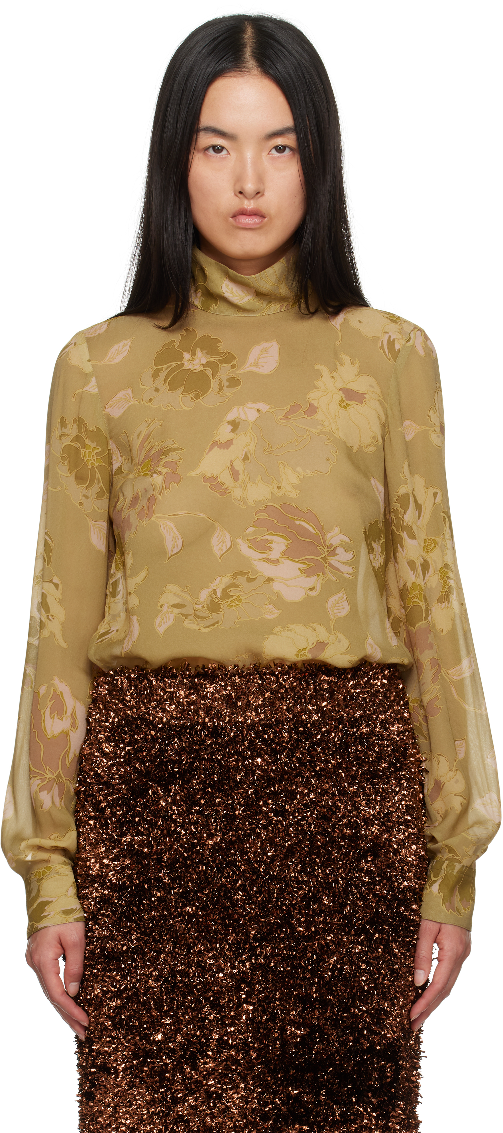 Dries Van Noten Yellow Crepe Blouse In 205 Ocra