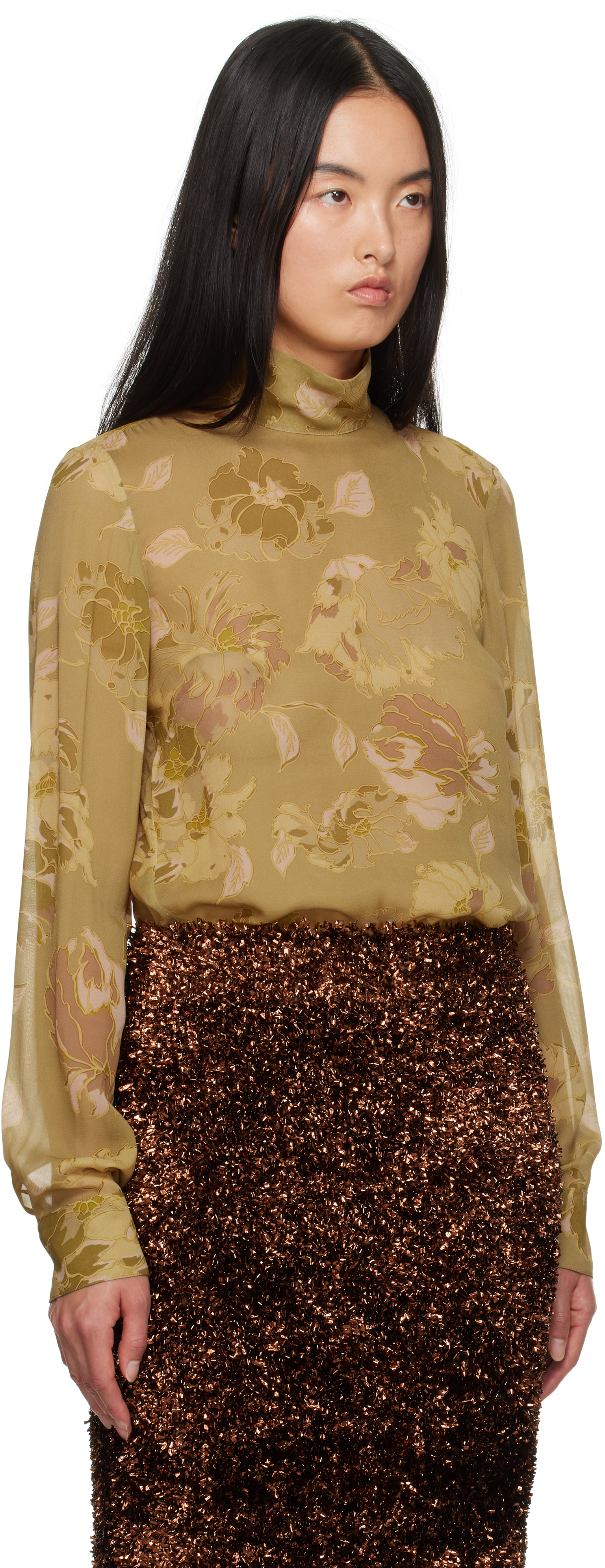 Shop Dries Van Noten Yellow Crepe Blouse In 205 Ocra