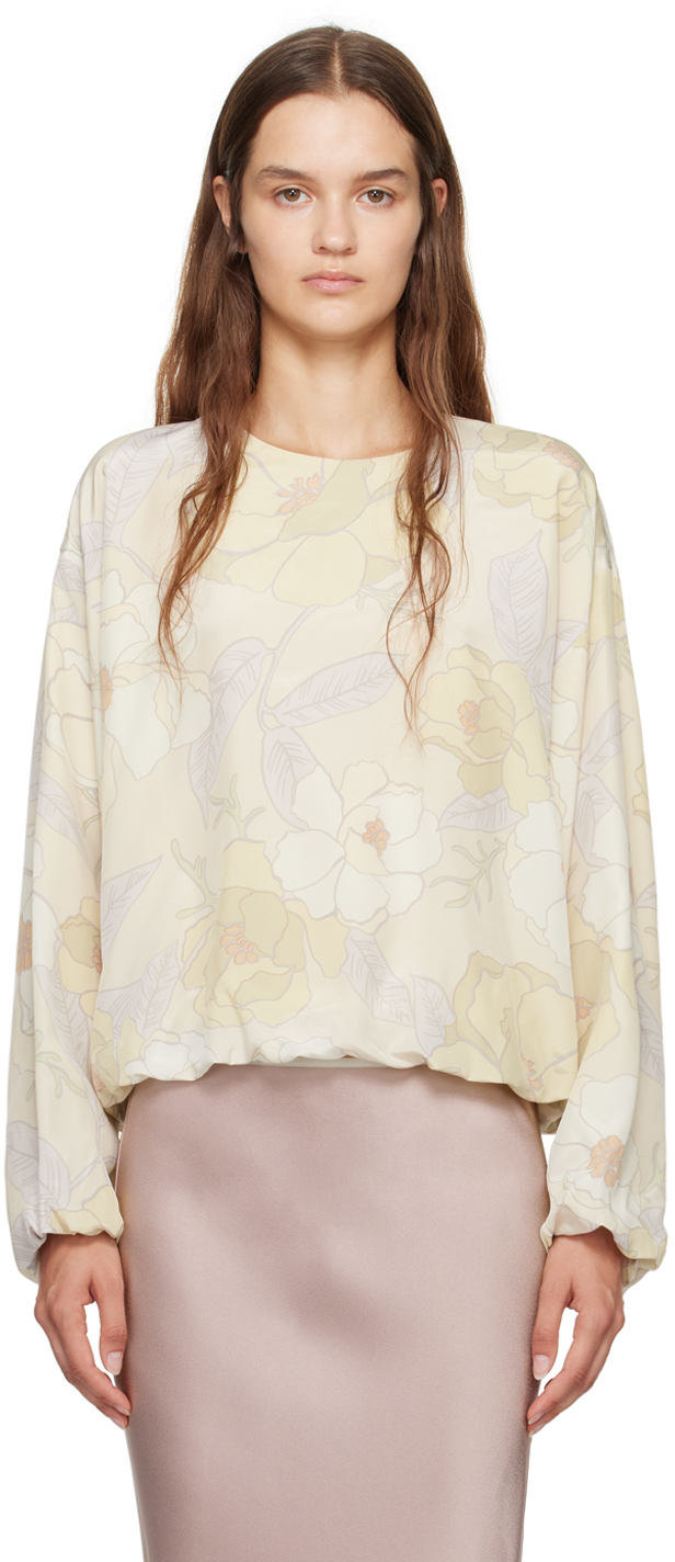 Shop Dries Van Noten Beige Silk Cocoon Blouse In 100 Cream