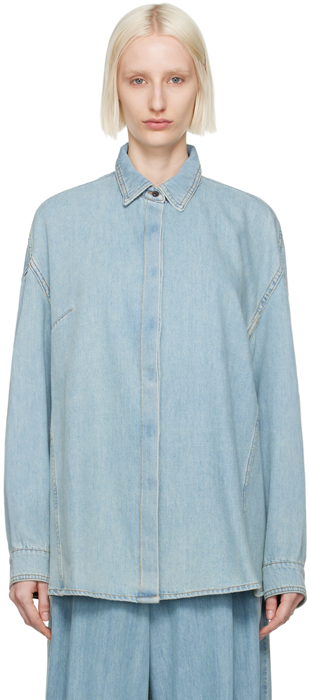 Shop Dries Van Noten Blue Darted Denim Shirt In 565 Ice Blue