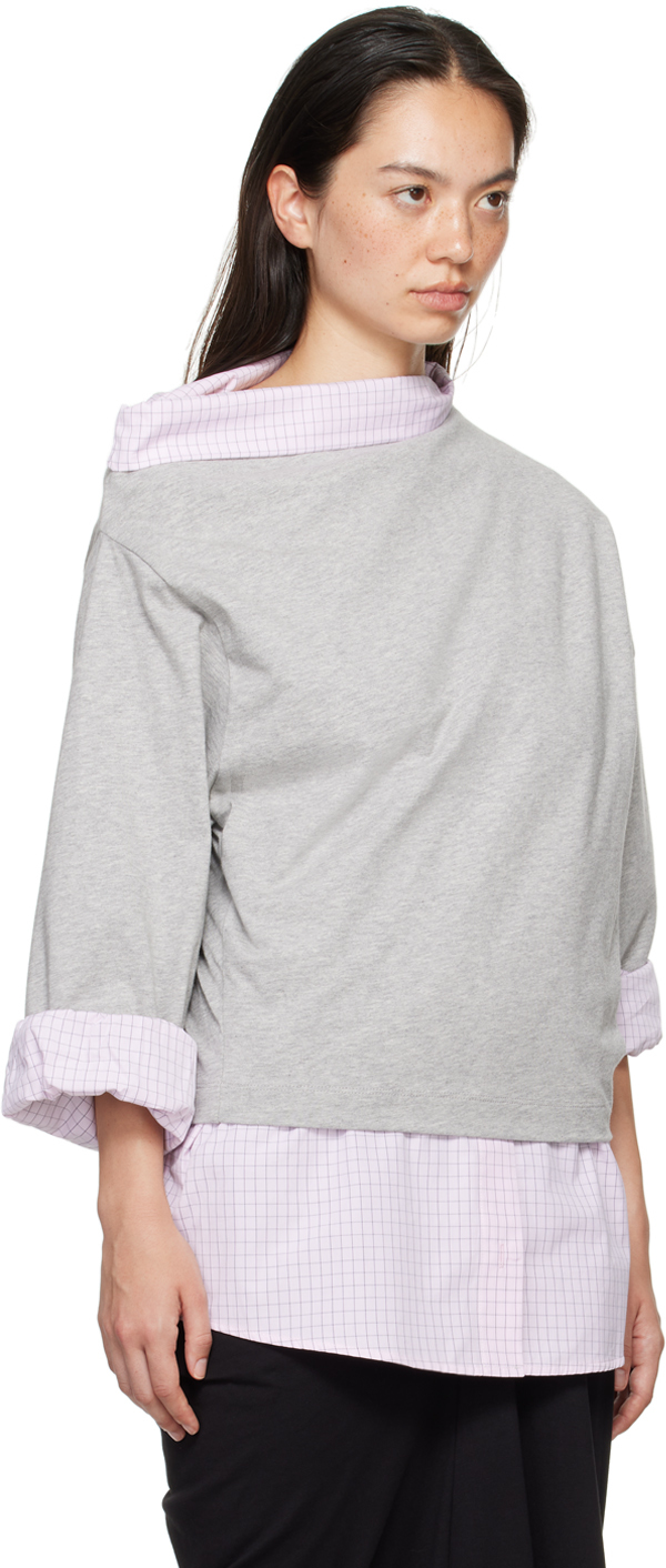 Dries Van Noten Layered Asymmetric Neck Top In 813 Grey Melange