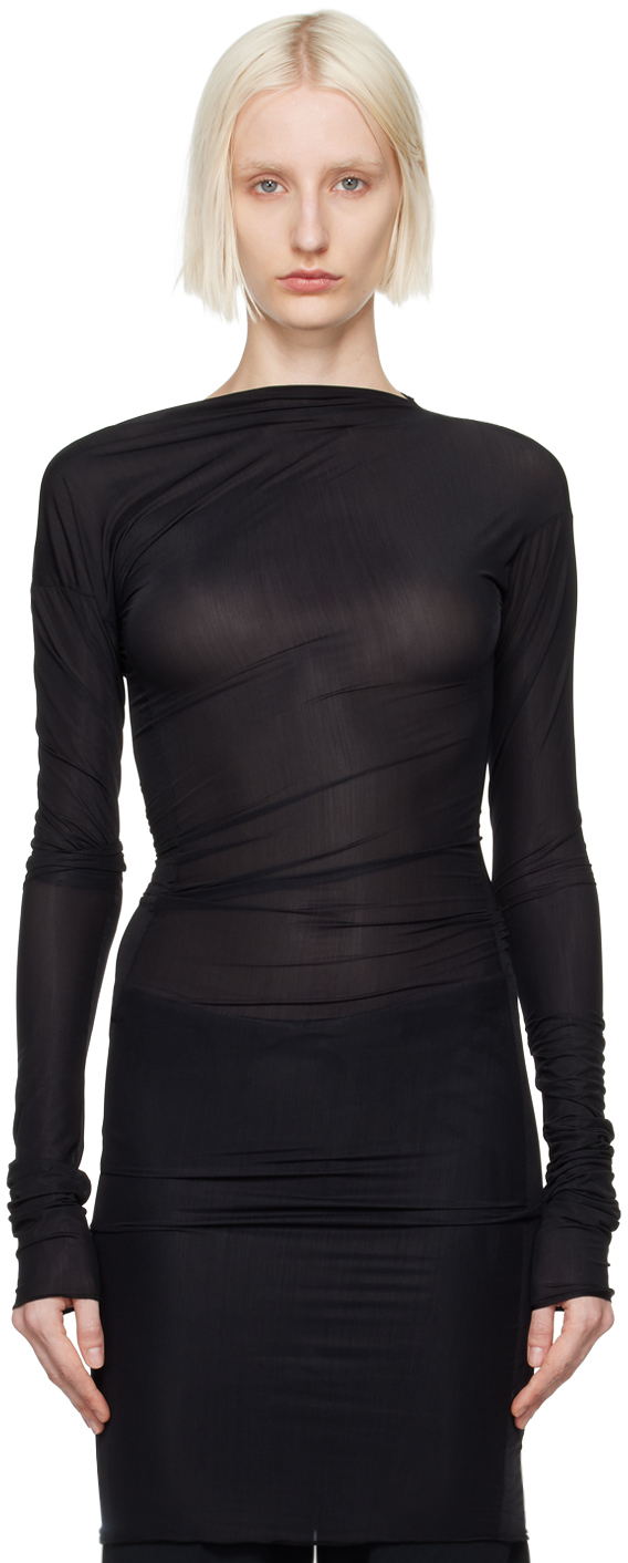 Black Draped T-shirt by Dries Van Noten on Sale