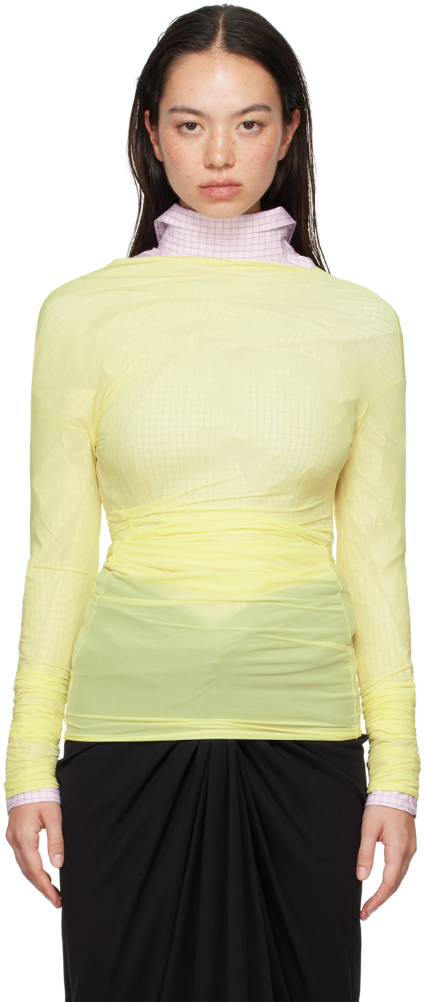 Shop Dries Van Noten Yellow Fitted Draped Long Sleeve T-shirt In 206 Pale Yellow