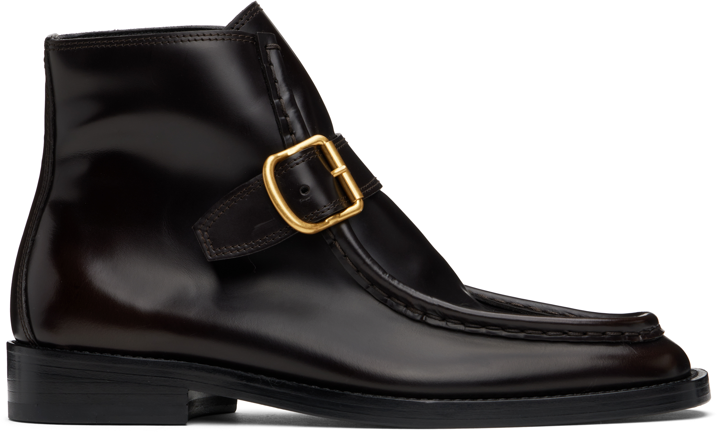 Dries Van Noten Brown Brogue Buckle Leather Boots In 704 Dark Brown