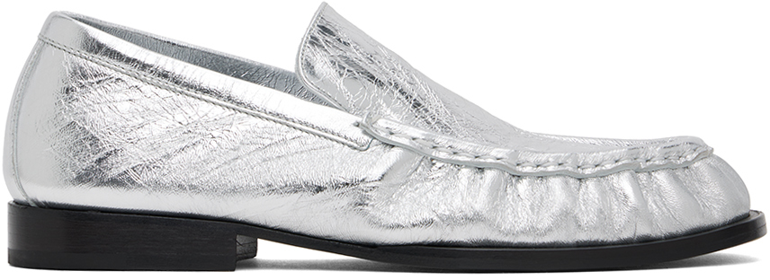 Shop Dries Van Noten Silver Leather Loafers In 952 Silver