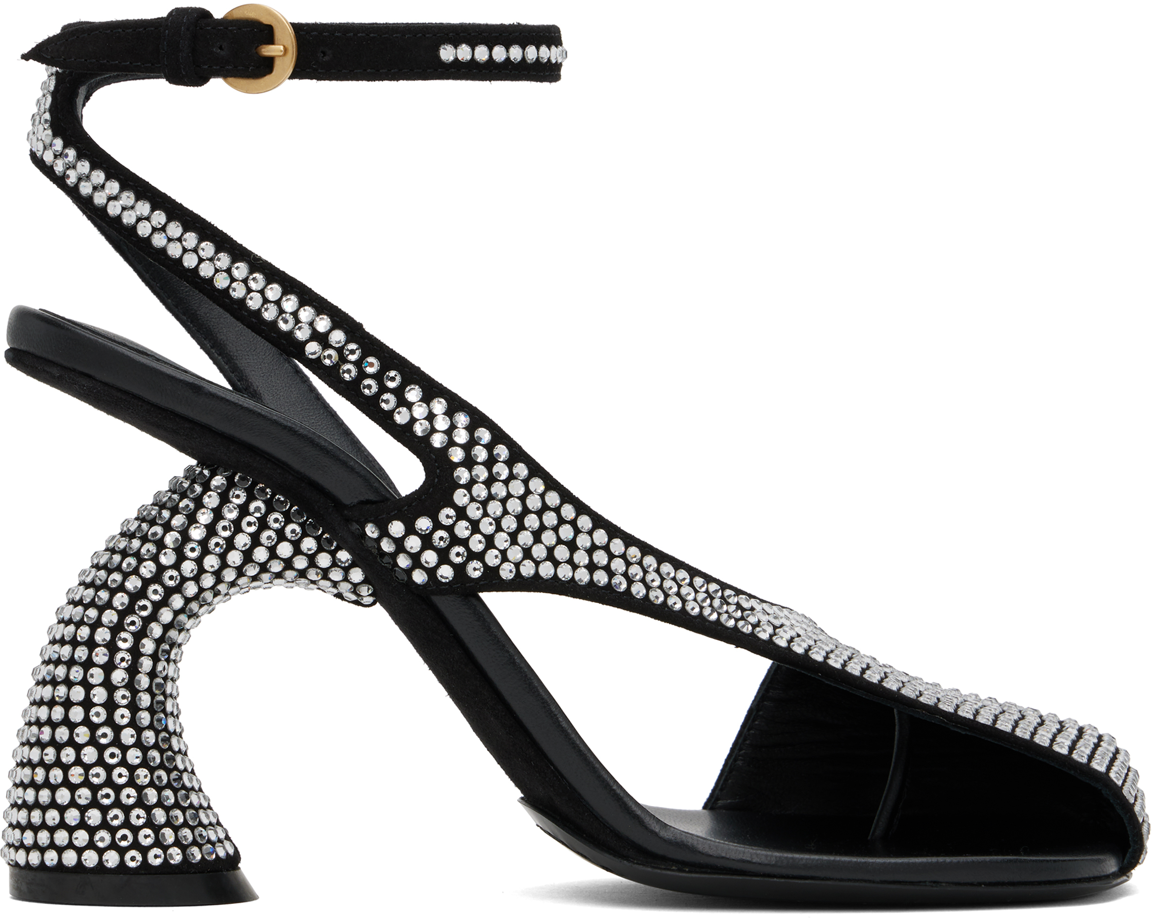 Dries Van Noten Black Embellished Leather Heeled Sandals In 900 Black