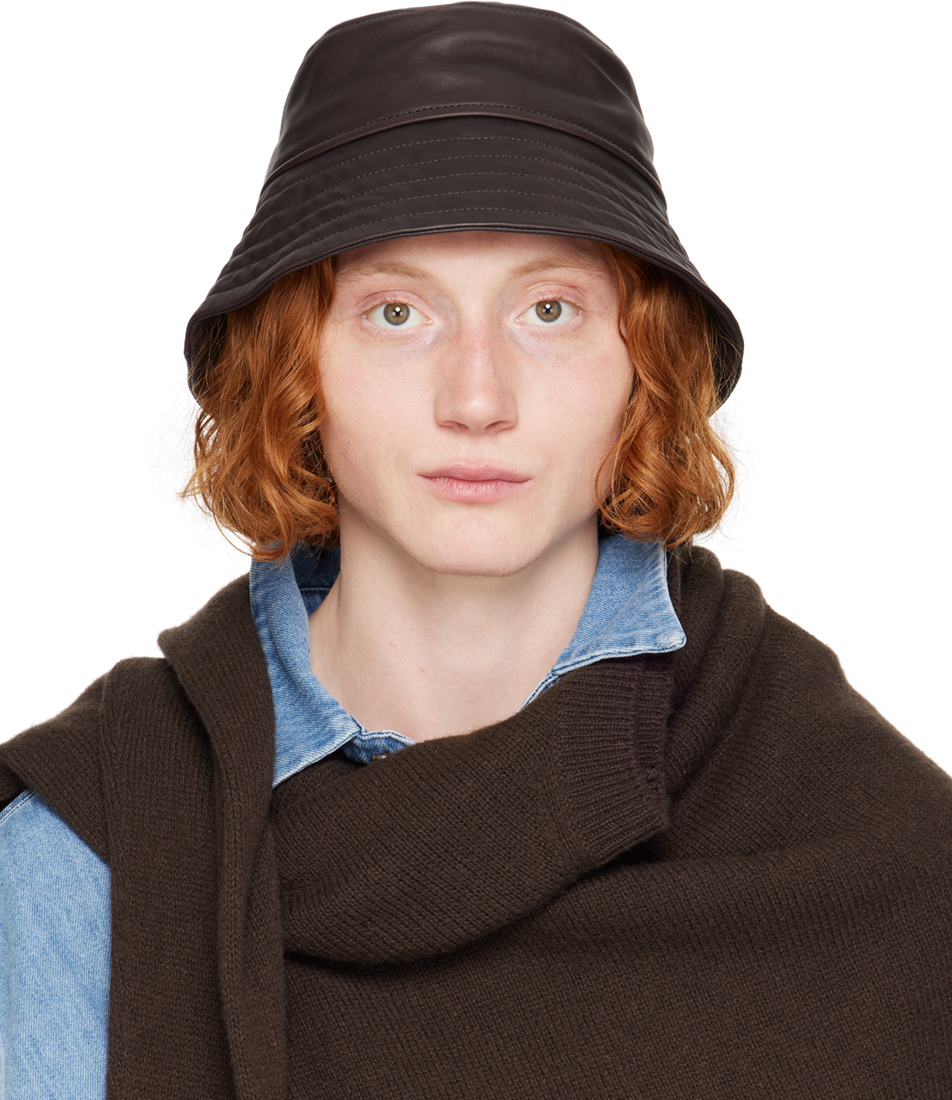 Shop Dries Van Noten Brown Leather Bucket Hat In 704 Dark Brown