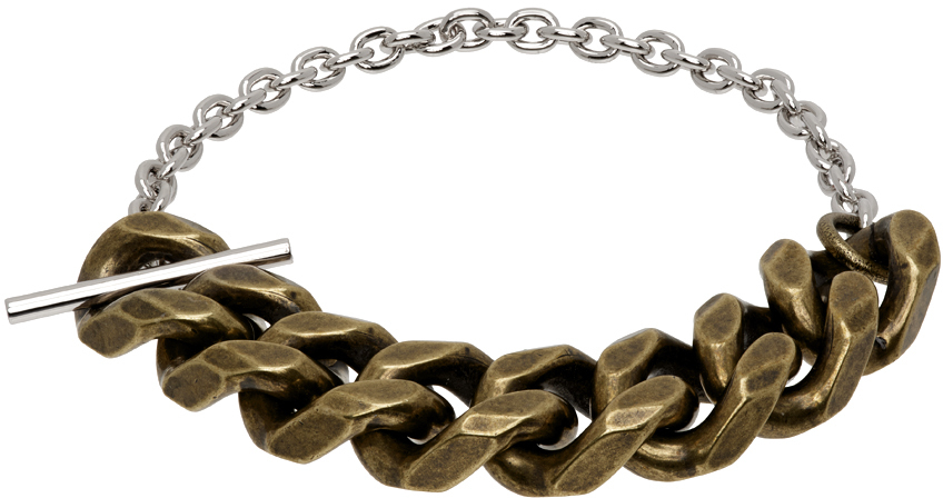 Shop Dries Van Noten Gold & Silver Curb Bracelet In 961 Antic Silver