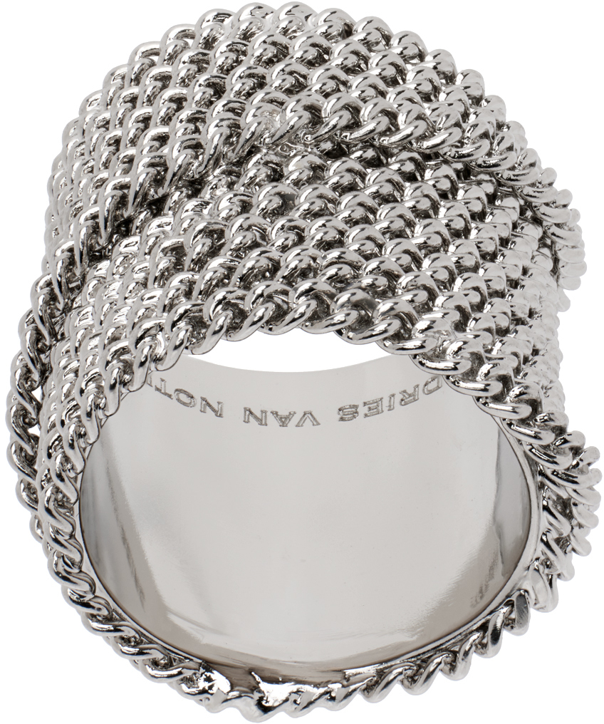 Shop Dries Van Noten Silver Stacked Chain Ring In 961 Antic Silver