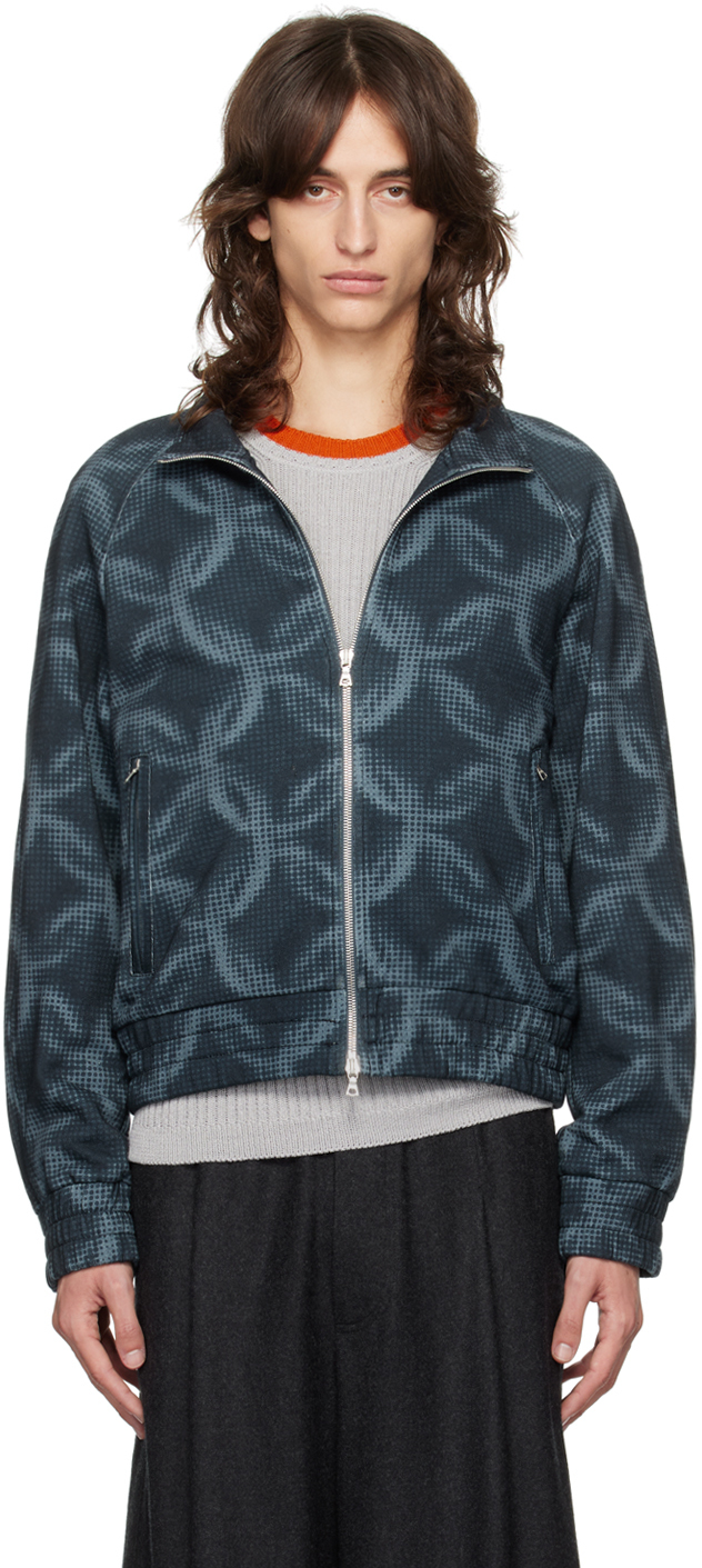 Shop Dries Van Noten Navy Pixel Chain Printed Track Jacket In 511 Midnight