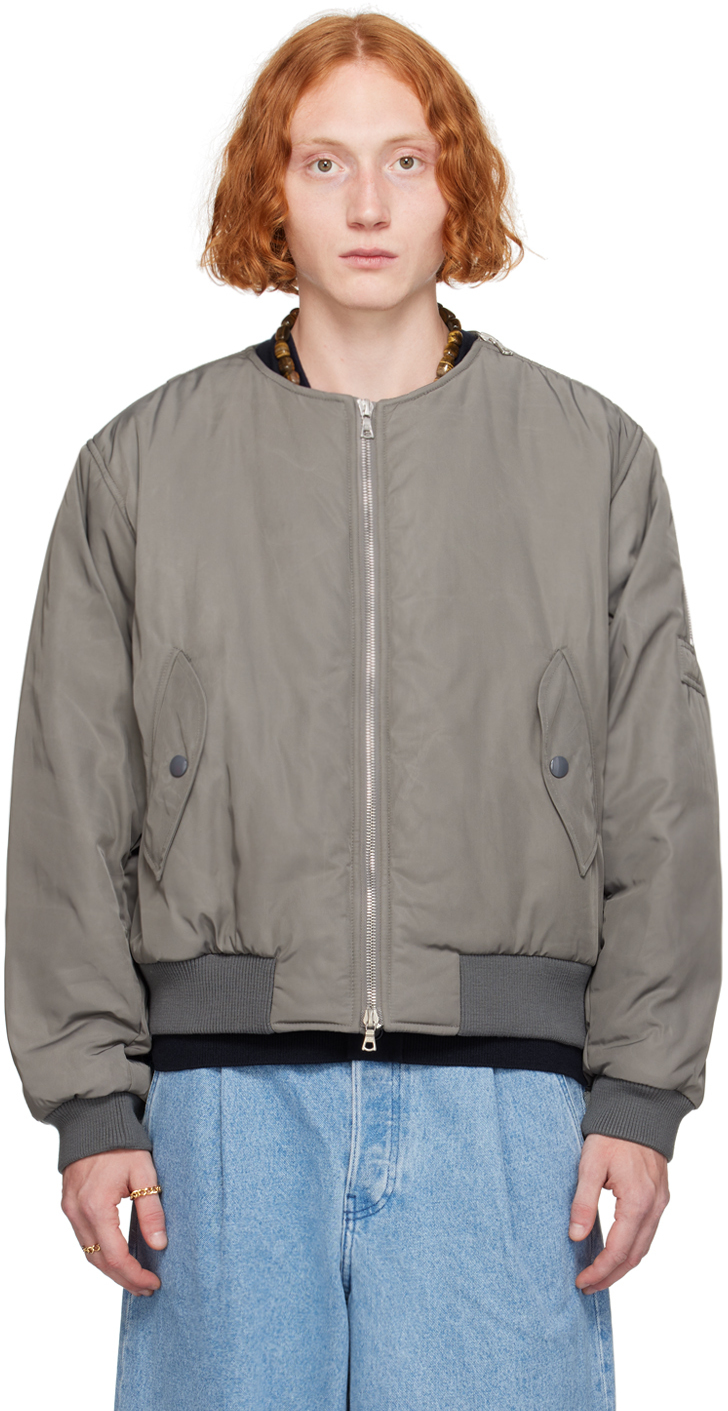 Shop Dries Van Noten Gray Collarless Bomber Jacket In Grey 802