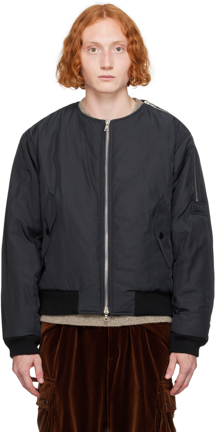 Shop Dries Van Noten Navy Collarless Bomber Jacket In Navy 509