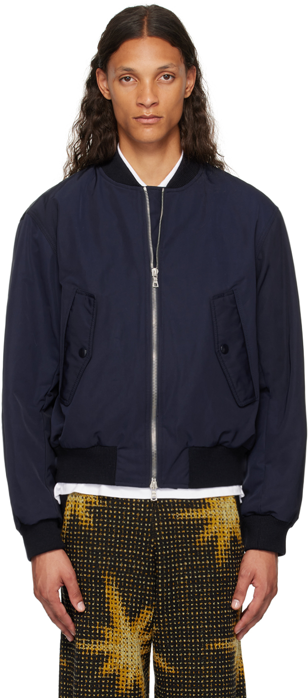 Shop Dries Van Noten Navy Padded Bomber Jacket In Navy 509