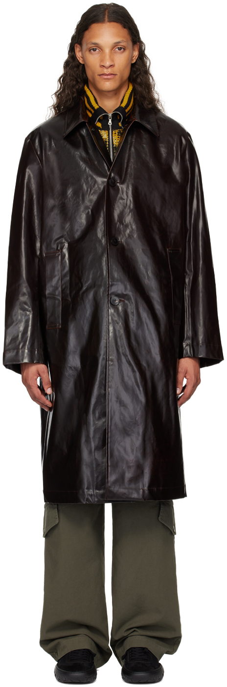 Dries Van Noten Brown Coated Coat In 703 Brown