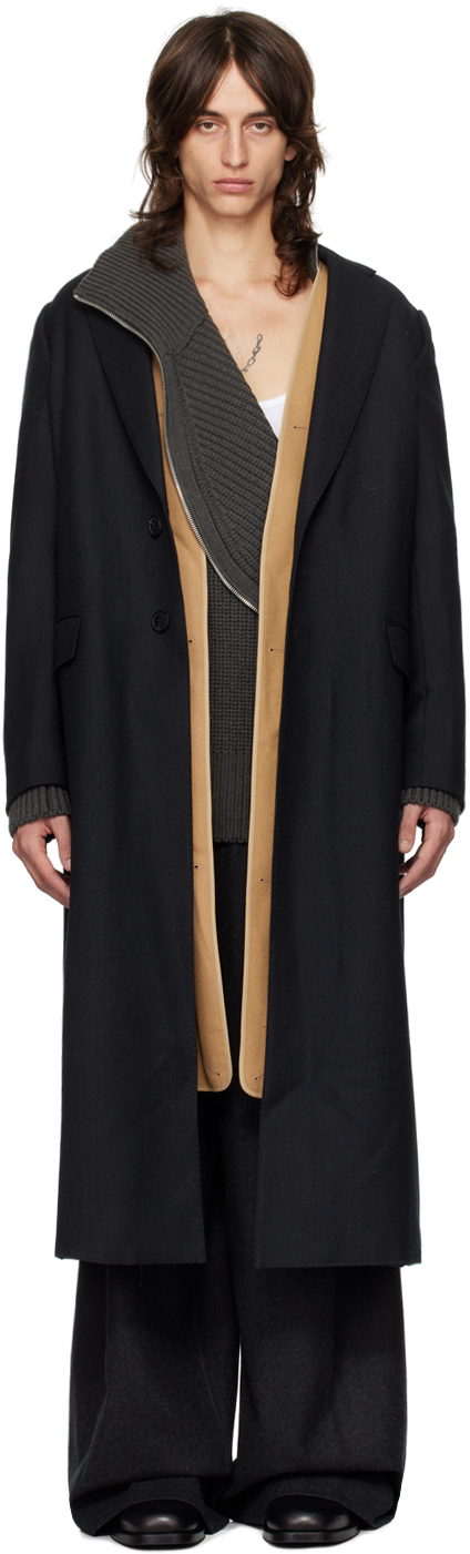 Black Wool Layered Coat