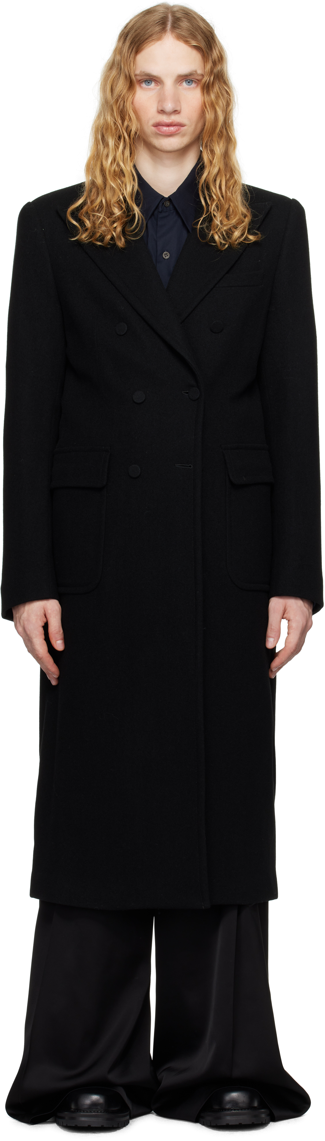 Black Tight Fit Wool Coat