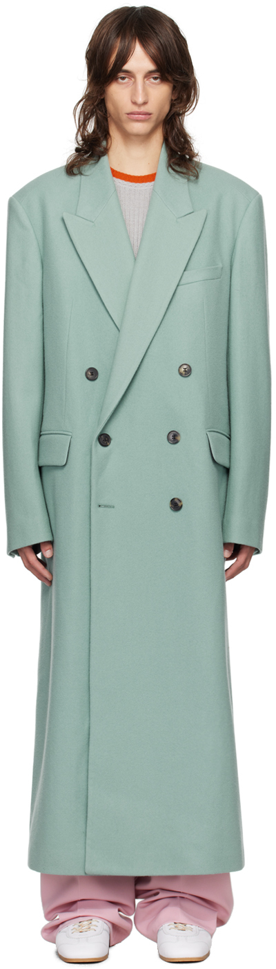 Shop Dries Van Noten Blue Double-breasted Coat In 608 Mint