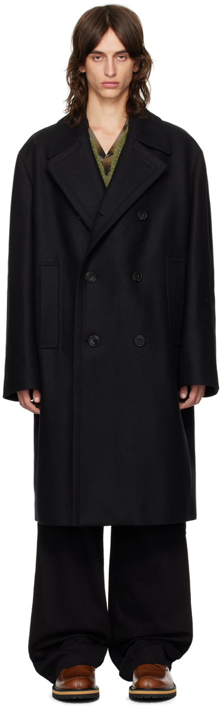 Shop Dries Van Noten Black Double-breasted Coat In 900 Black