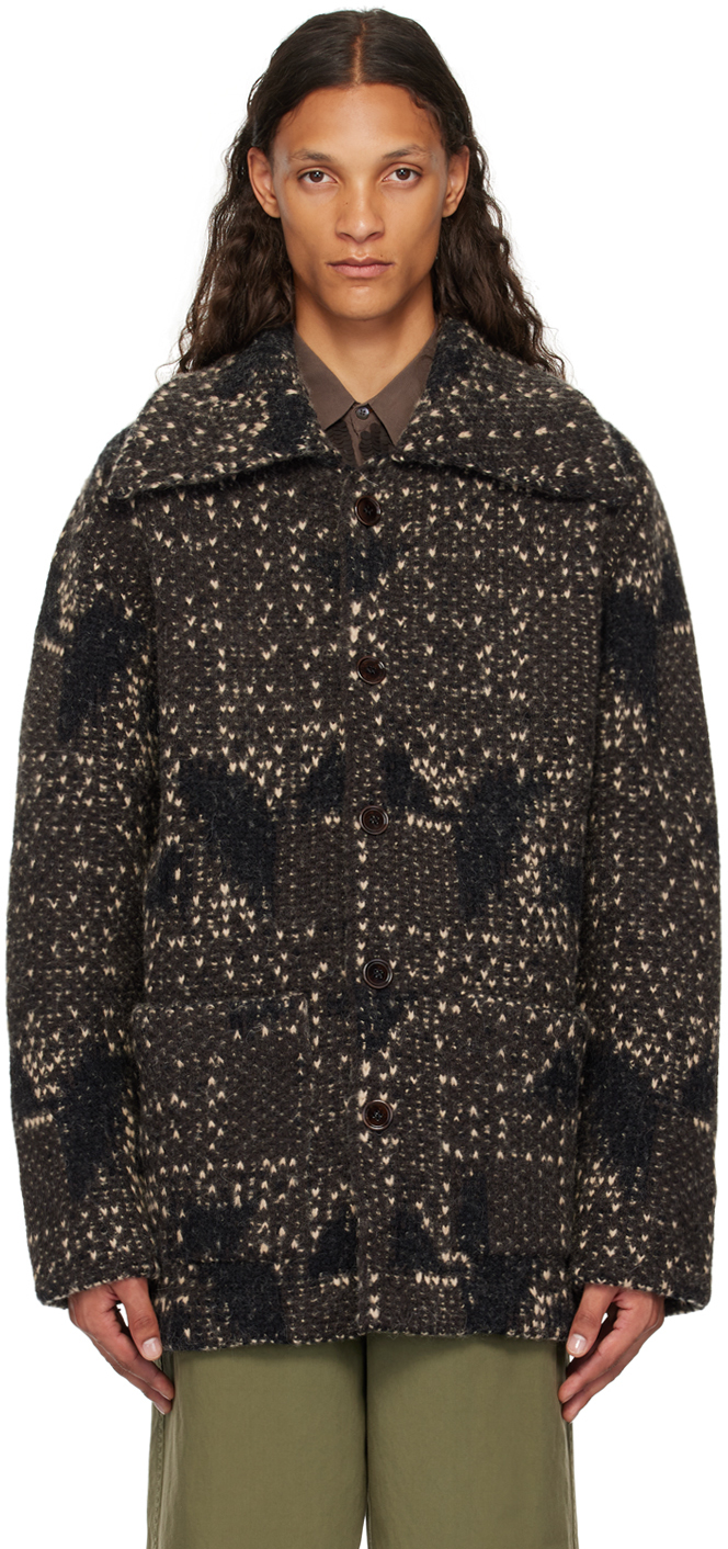 Shop Dries Van Noten Brown Spread Collar Cardigan In 704 Dark Brown