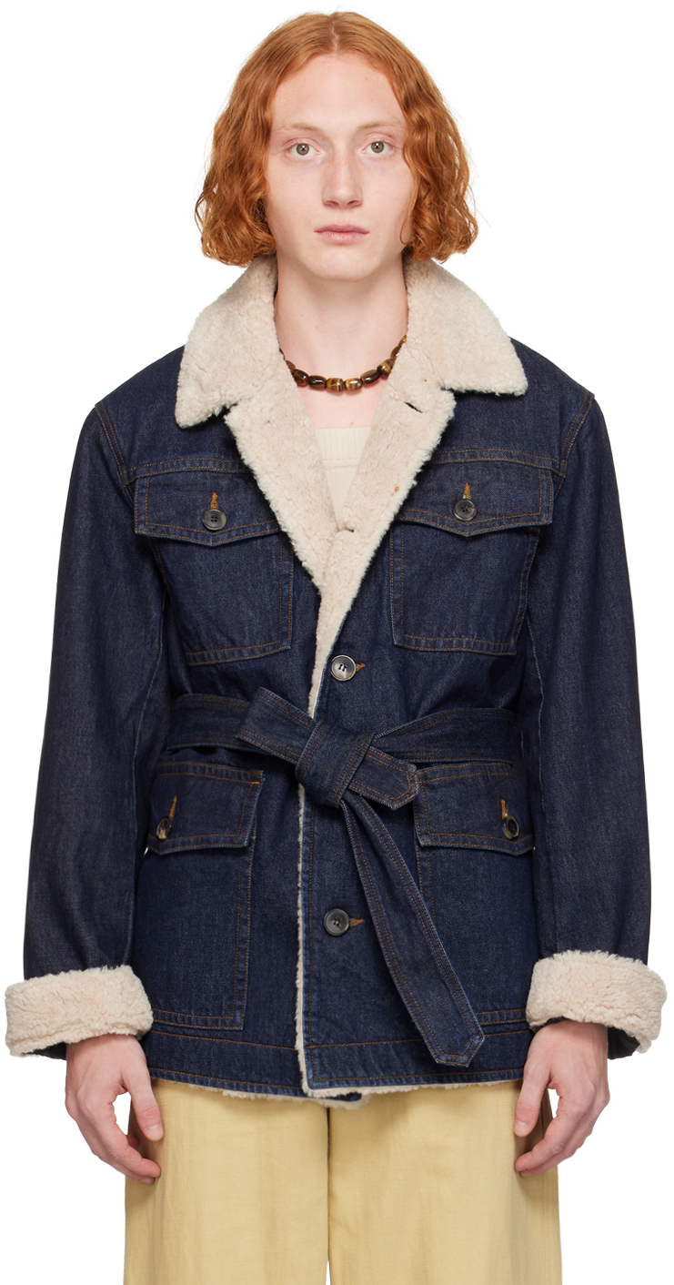 Shop Dries Van Noten Indigo Sherpa-lined Denim Jacket In 507 Indigo