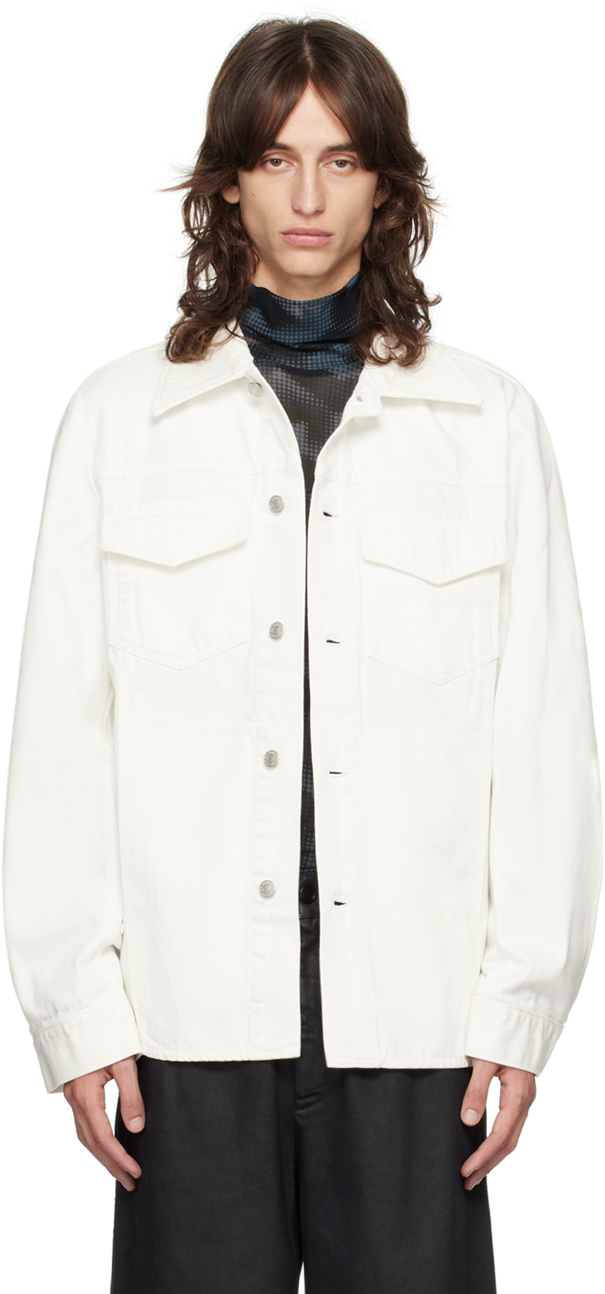 Shop Dries Van Noten White Waxed Denim Jacket In Off White 8