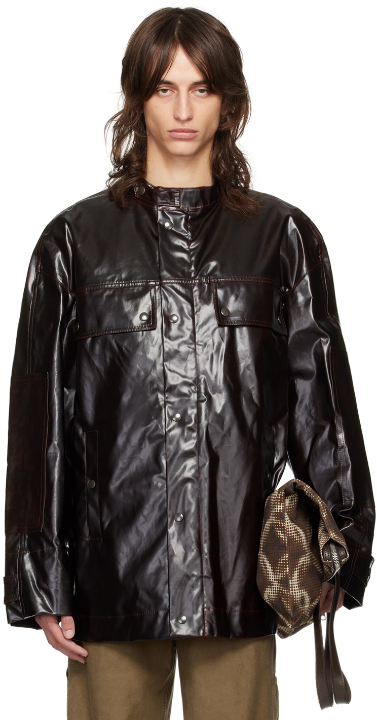 Shop Dries Van Noten Brown Stand Collar Jacket In 703 Brown