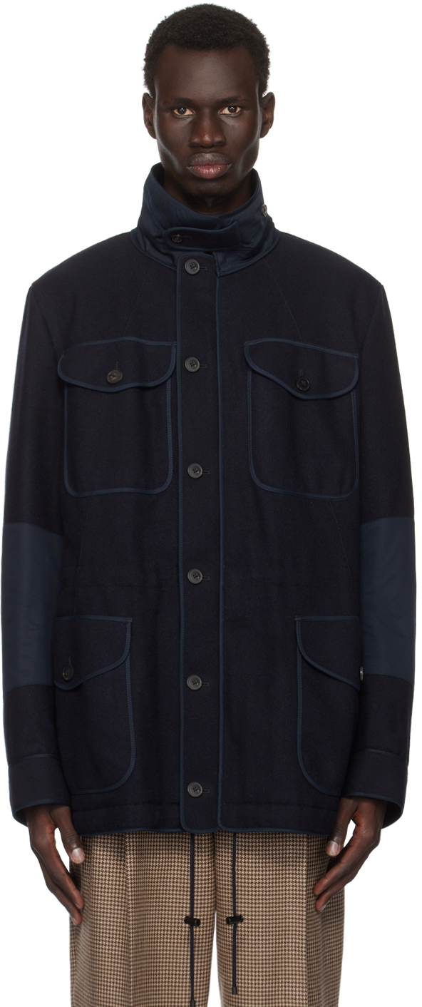 Shop Dries Van Noten Navy Wool Gabardine Jacket In 509 Navy