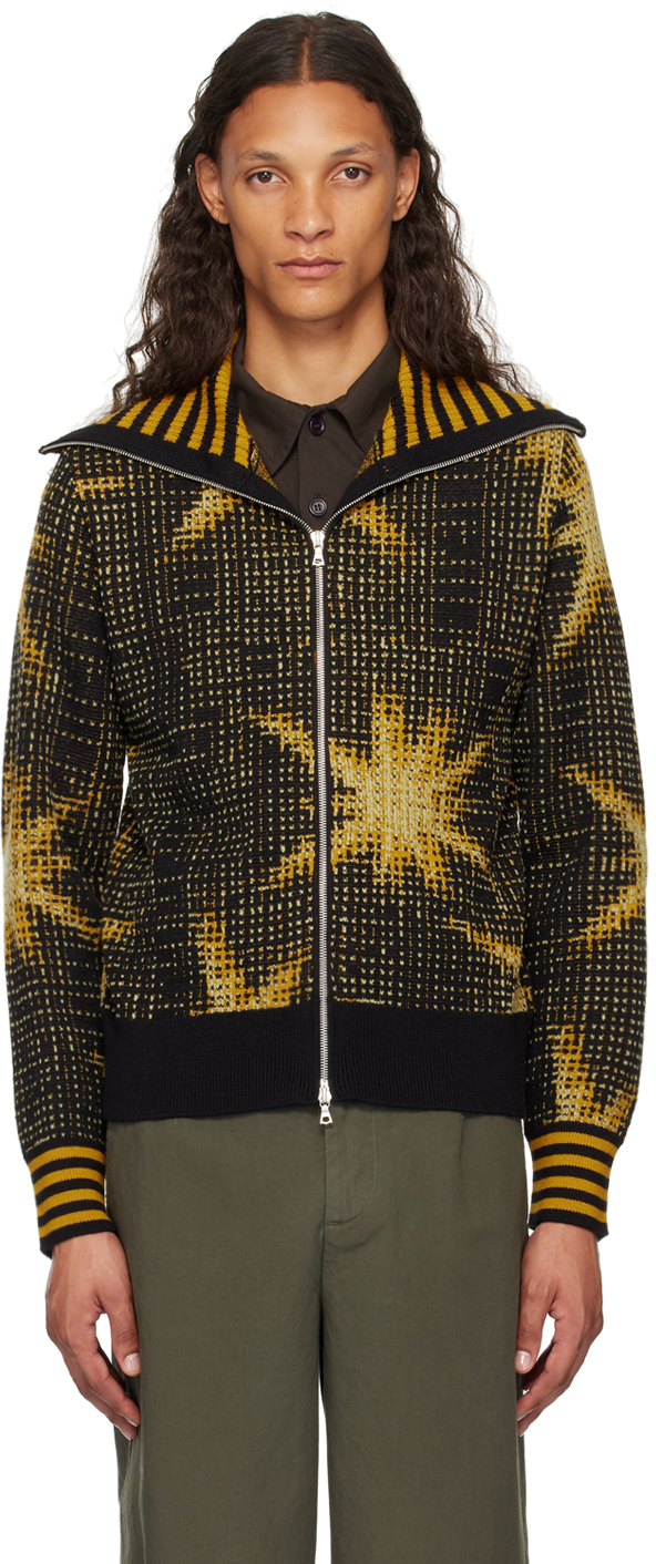 Shop Dries Van Noten Black & Yellow Zip Sweater In 900 Black