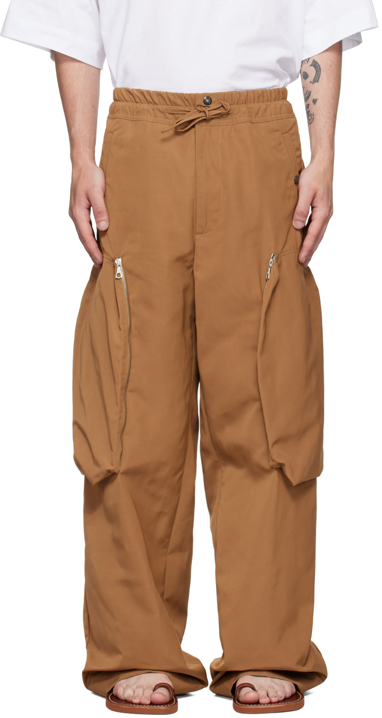 Tan Wide-Leg Cargo Pants