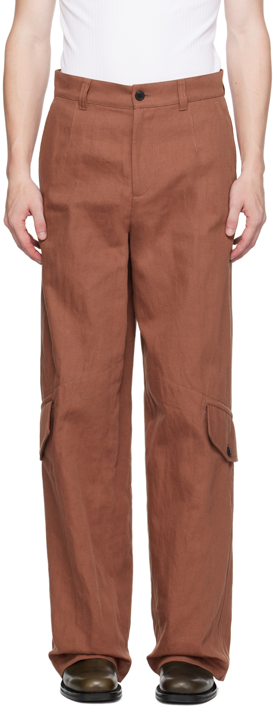 Shop Dries Van Noten Brown Wide Leg Cargo Pants In 360 Brique