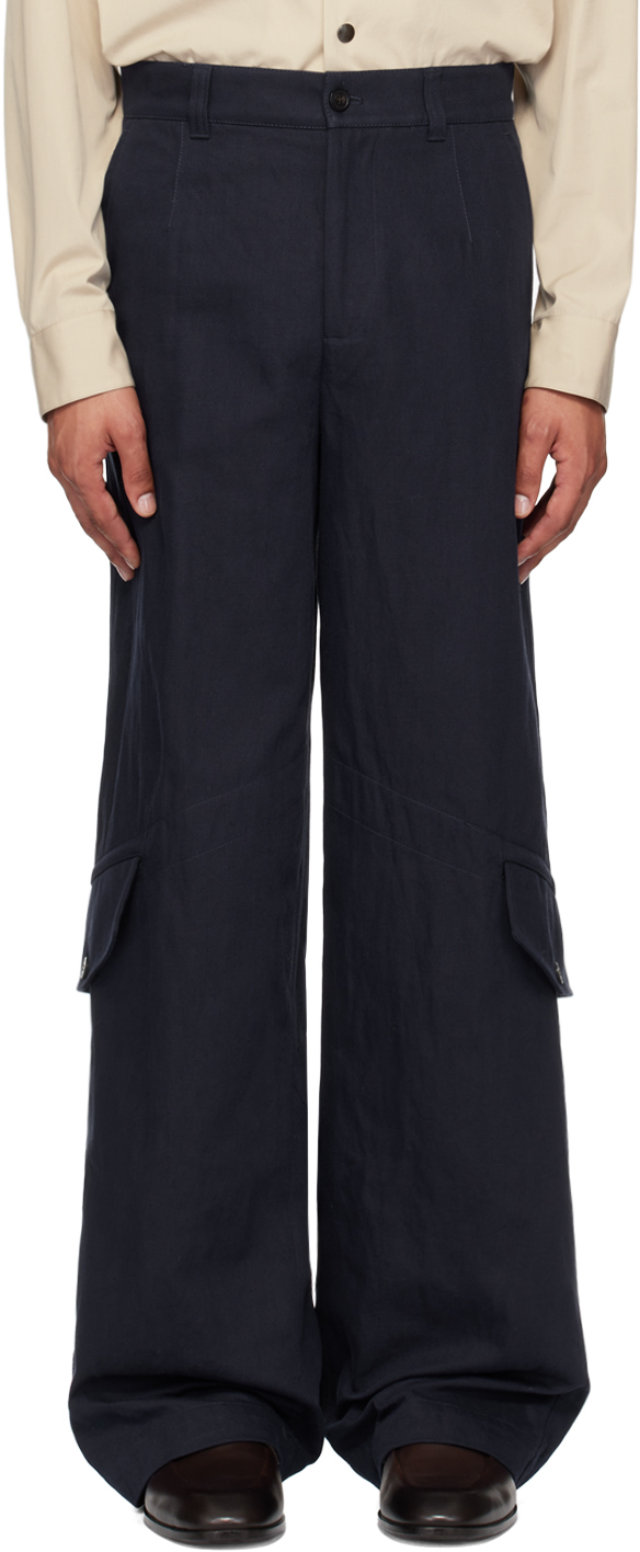 DRIES VAN NOTEN NAVY LOOSE-FIT CARGO PANTS 