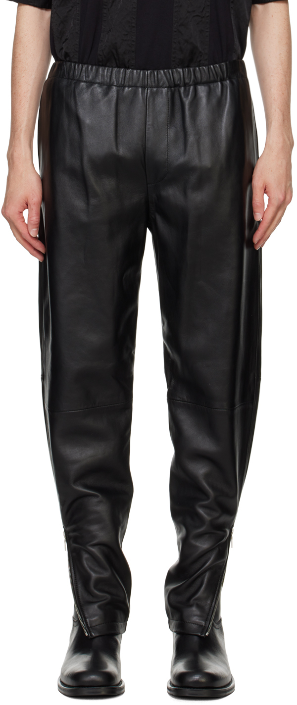 Shop Dries Van Noten Black Drawstring Leather Pants In 900 Black