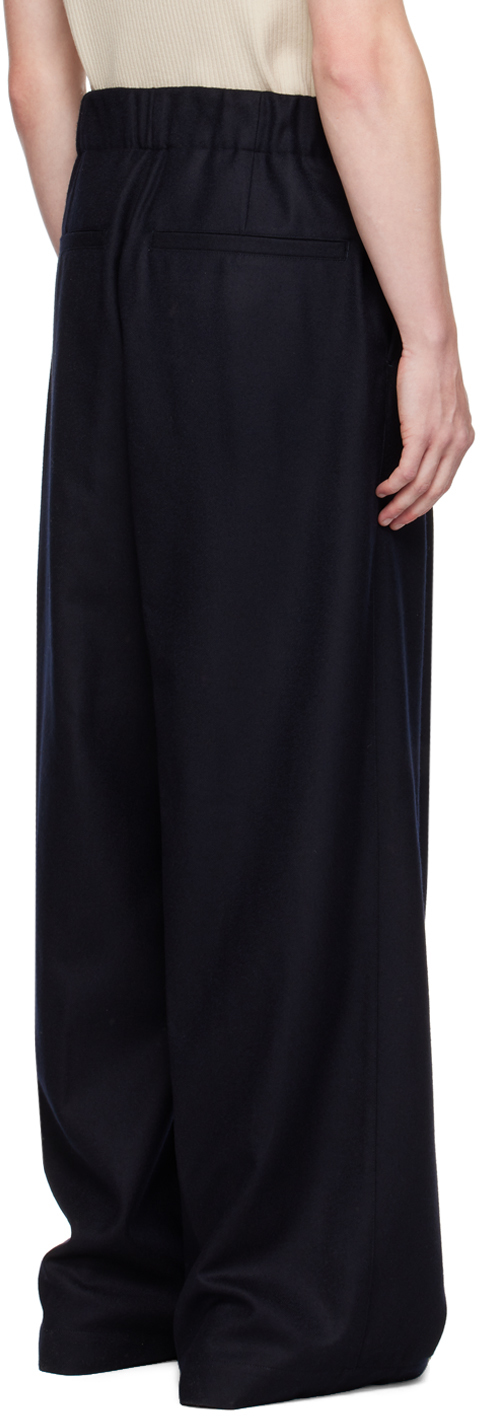 Dries Van Noten Navy Wide Wool Trousers In 509 Navy