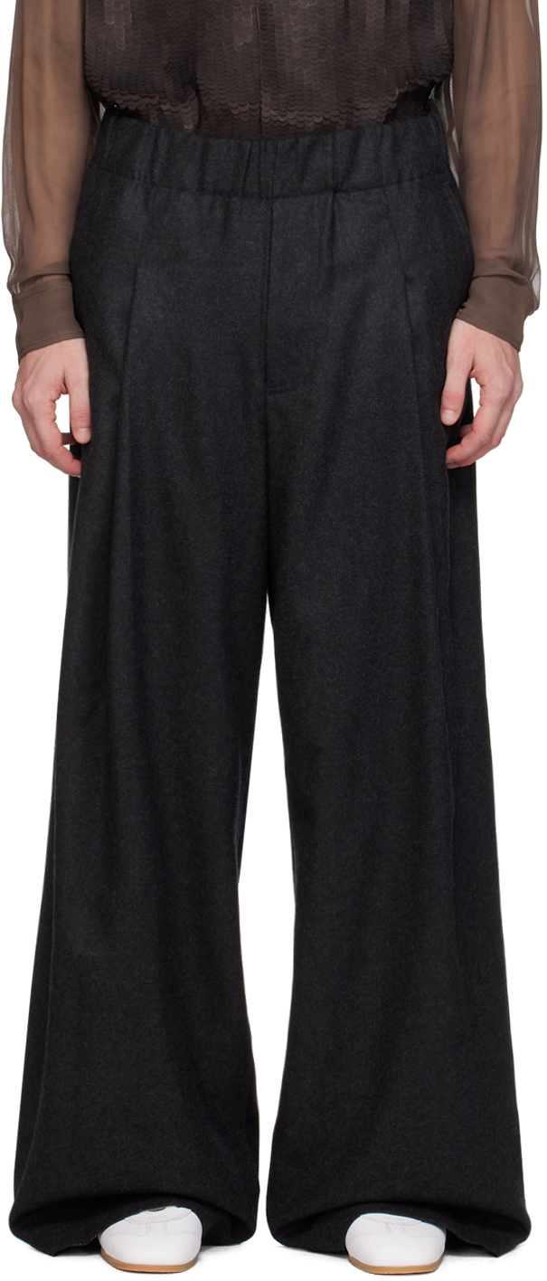 Shop Dries Van Noten Gray Wide Wool Trousers In 901 Anthracite