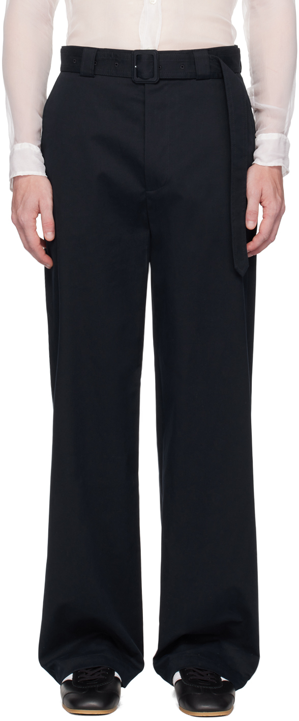 Shop Dries Van Noten Navy Belted Trousers In 509 Navy