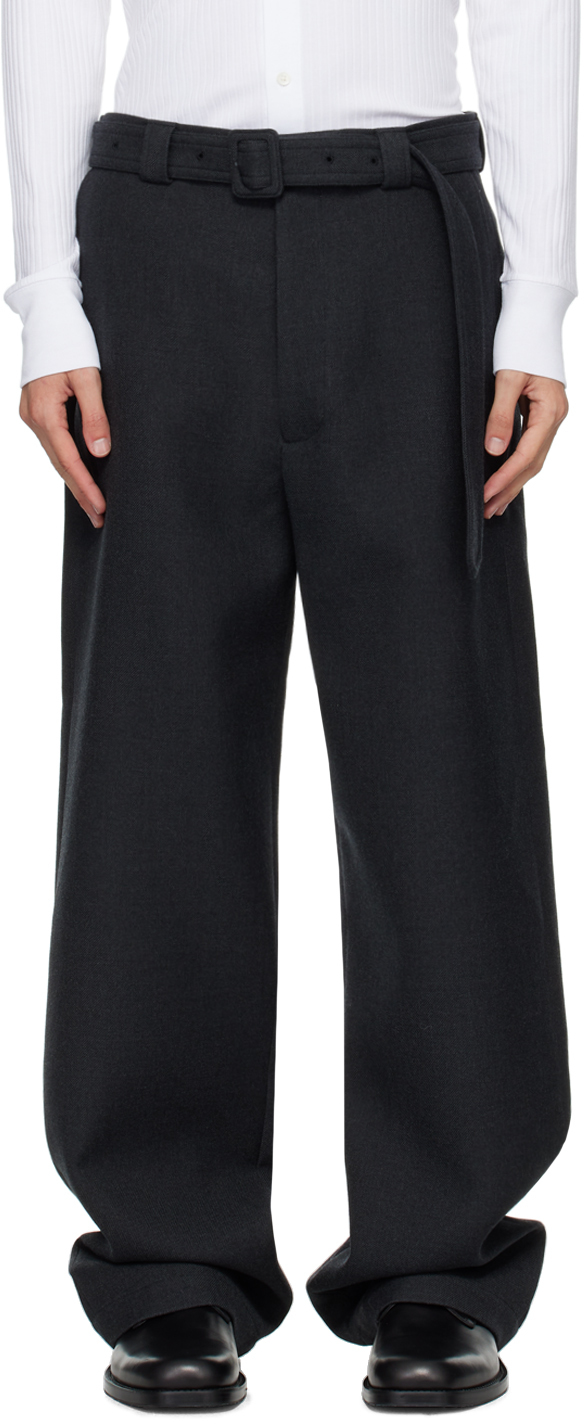 Shop Dries Van Noten Gray Belted Trousers In 901 Anthracite