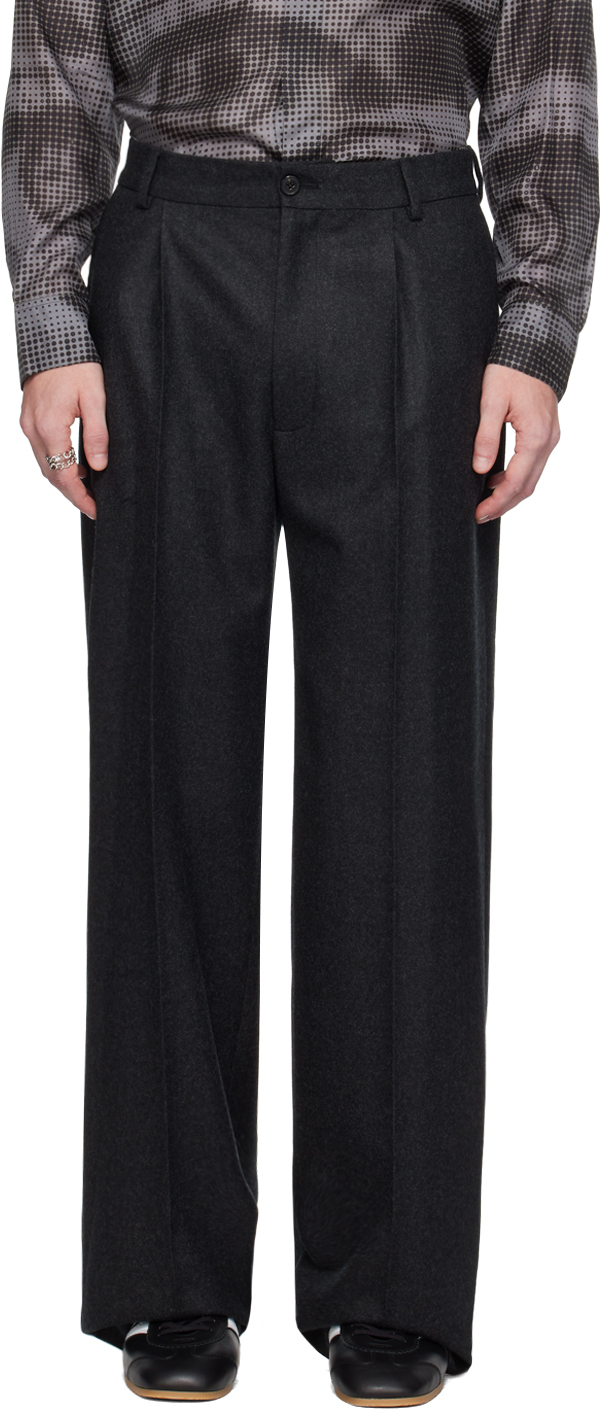 Shop Dries Van Noten Gray Pleat Trousers In 901 Anthracite