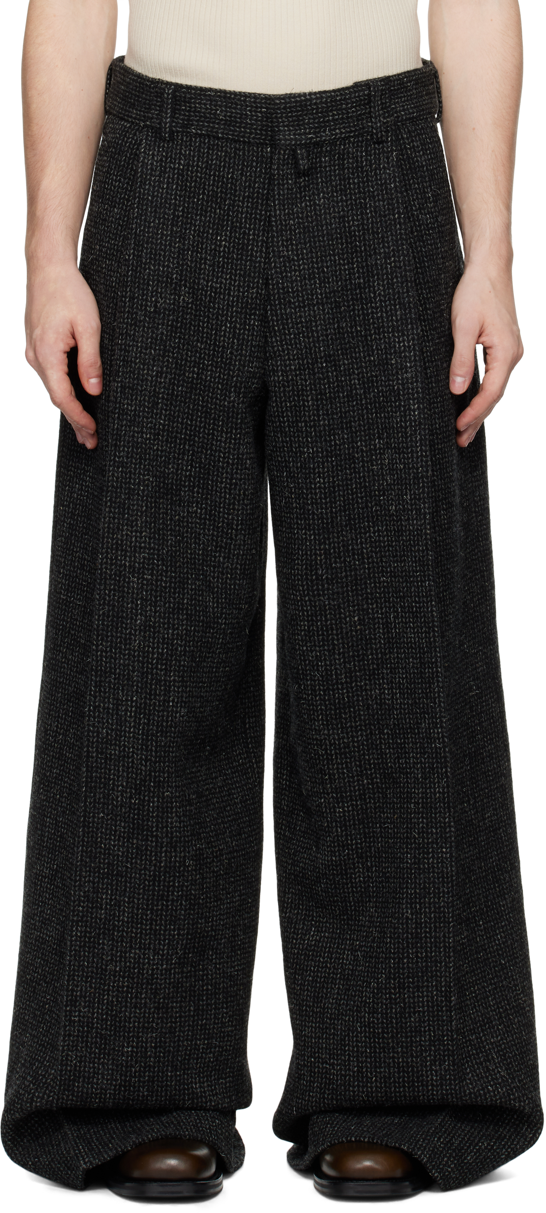 Shop Dries Van Noten Black Wide Pleated Trousers In Black 900