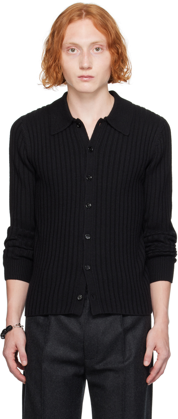 Shop Dries Van Noten Black Rib Cardigan In 900 Black